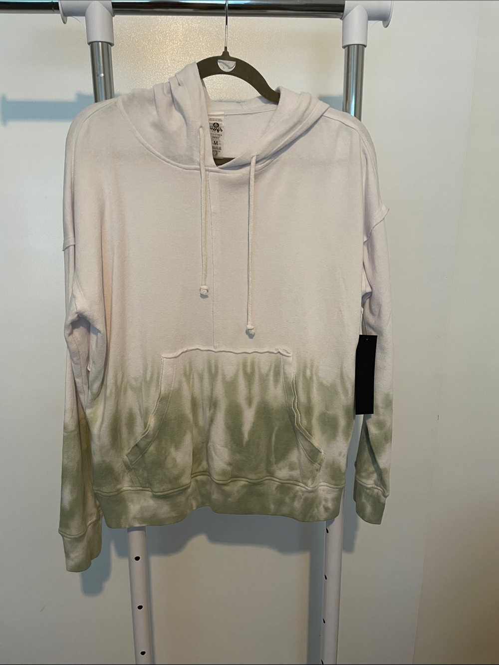 Mono B White and Olive Green Tie-Dye Pullover Hoodie